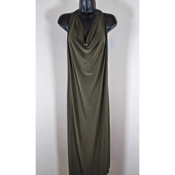 Macy's Backstage Plus Backless Halter Maxi Dress - Olive - SZ 1X - Picture 1 of 3